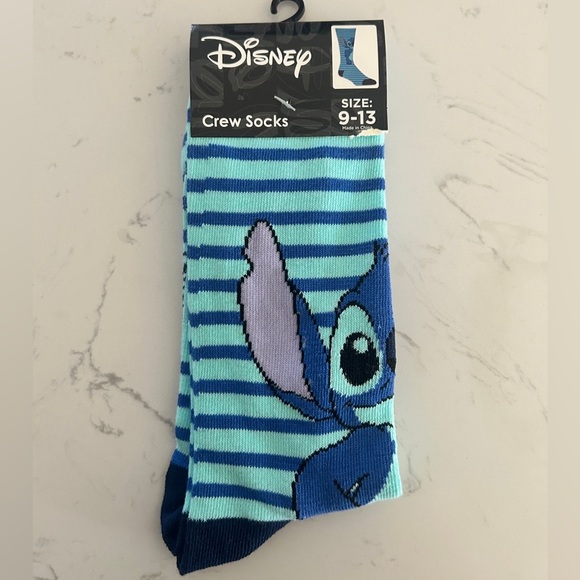 Disney Stitch Striped Crew Socks (Size 9-13), Unisex, Disney- NWT - Picture 1 of 5